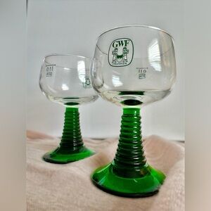 2 Vintage German GWF Franken Goblets With Green Beehive Stem - Rare Find